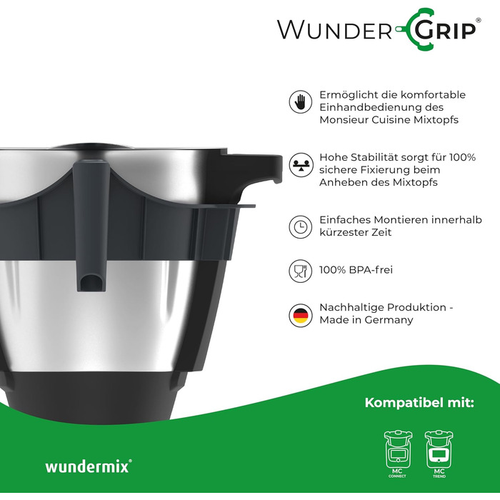 Ручка однією рукою WunderGrip для Monsieur Cuisine Connect, Trend Знімна ручка Практична ручка для змішування чаші Керування однією рукою, виготовлена з пластику