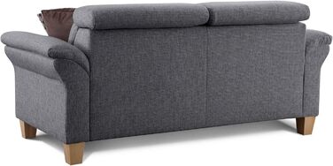 Місний диван Cavadore Ammerland / Диван у сільському стилі з пружинним каркасом / Вкл. регульовані підголівники / 186 x 84 x 93 / Текстурована тканина сірого кольору, 3-