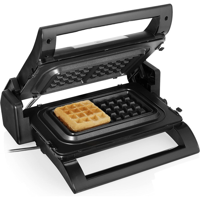 Принцеса 112536 Мультигриль 4-в-1, сендвіч, контакт, настільний гриль і вафельниця, змінні пластини, нержавіюча сталь, з антипригарним покриттям, чорний/сріблястий, контактний гриль 4-в-1 1500 Вт