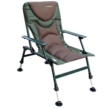 Крісло для риболовлі MK-Angelsport 5 Seasons Pro Carpchair Зручне крісло для коропа, вантажопідйомність до 130 кг, з додатковою м&39якою підкладкою, складається та регулюється по висоті, ідеально підходить для коропових рибалок та кемпінгу на природі.