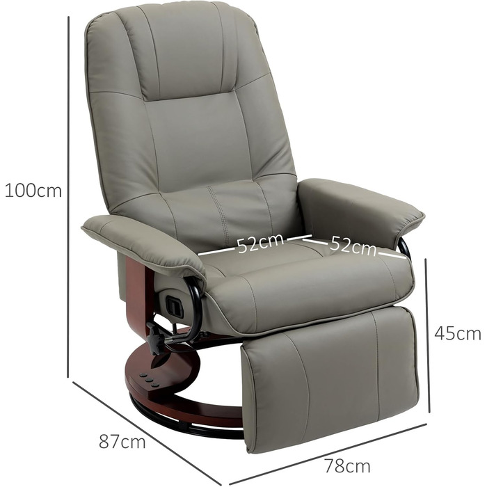 Крісло-реклайнер HOMCOM з функцією повороту на 360, регульованою спинкою та підставкою для ніг, крісло для відпочинку, крісло для телевізора для вітальні та спальні, штучна шкіра сірого кольору