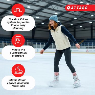 Жіночі ковзани ATTABO Tora для активного катання застібка на пряжці та липучці, міцна підтримка щиколотки, леза з нержавіючої сталі, комфорт та безпека для початківців та досвідчених ковзанярів, елегантний класичний дизайн, білі, розмір 40