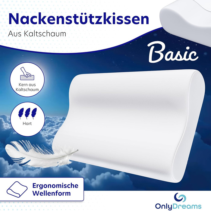Ергономічна подушка для шиї з холодної піни Регульована висота вибір жорсткості Подушка для сну на спині, животі та на боці - Сертифікована Oeko-TEX - (Базова - Холодна піна) Базова - Холодна піна 50 см x 32 см x 11,9 см