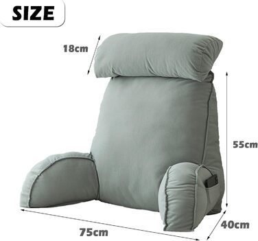 Велика подушка для читання для дивана, крісла, ліжка, підлокітника, м&39якої подушки, подушки для підтримки попереку, спинки, подушки для відпочинку, подушки для талії, подушки для підтримки спини та читання, 75 x 40 x 55 см, сірий 2 75*40*55 см сірий