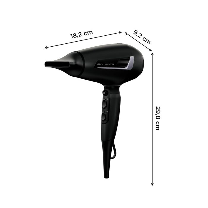 Фен для волосся Rowenta Pro Expert CV8825 швидка сушка, іонізація, легка вага, чорний/сріблястий