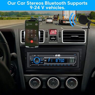 Автомобільна стереосистема RDS Bluetooth для 9-24 В, FM/AM 1Din Автомобільна стереосистема з Bluetooth гучного зв'язку, 7-колірна автомобільна стереосистема з 2 USB/MP3-плеєрами/AUX/SD/незалежним годинником, 30 станцій для зберігання багатобарвних