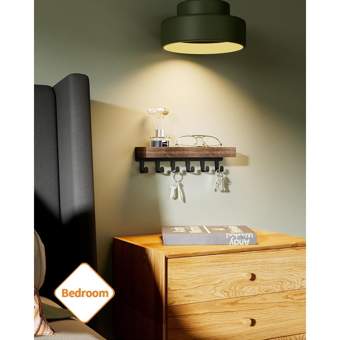 Ключниця з дерев'яним лотком і 6 гачками - багатофункціональна ключниця/дошка для ключів, ключниця з поличкою для передпокою, спал