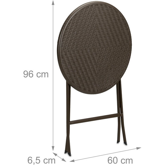 Садовий стіл Relaxdays під ротанг, круглий, ВxГ 75 x 60 см, коричневий Балконний стіл, вуличний стіл, пластик та метал