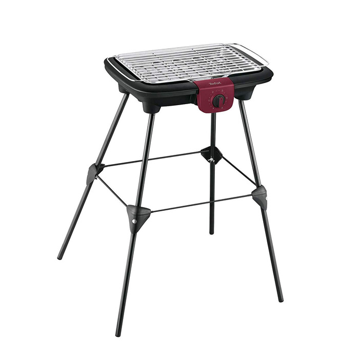Електричний гриль Tefal Easygrill Adjust BG90F5 з підставкою для вулиці та можливістю використання як настільний, 2300 Вт, площа гриля 870 см, легке очищення, чорний/бордовий