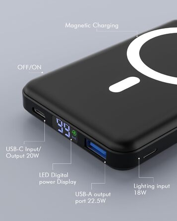 Powerbank iPhone, 10000mAh, складаний, магнітний, бездротовий, PD 22.5W Fast Charging зі світлодіодним дисплеєм