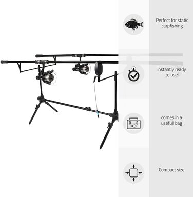Набір для лову коропа - Повний комплект рибальського спорядження для коропових рибалок - Вудка, котушка, сигналізатор клювання, свінгер та багато іншого - Високоякісний набір для початківців та експертів - У комплекті стандартний кейс на 2 вудки