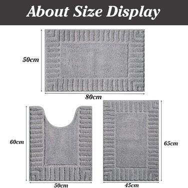 Комплект килимків для ванної кімнати Famibay, 3 предмета, нековзний килимок для ванної та килимок для туалету, що миється, м&39який та абсорбуючий, сірий килимок для ванної кімнати, 45x6550x8050x60 см