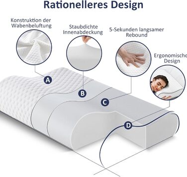 Подушка BedStory з піни з ефектом пам&39яті, регульована по висоті подушка для шиї, ергономічна подушка, подушка для сну на боці для спини та живота (60x36x12/10 см) 36x60x10/12 см