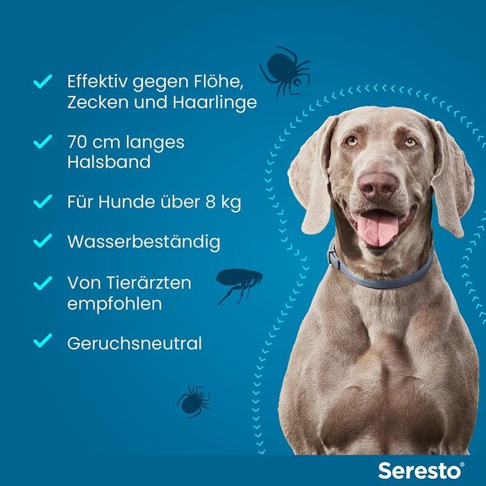 Набір нашийників Seresto для великих собак вагою від 8 кг 7-8 місяців ефективного захисту від кліщів та бліх, довжина 70 см, 2 нашийники