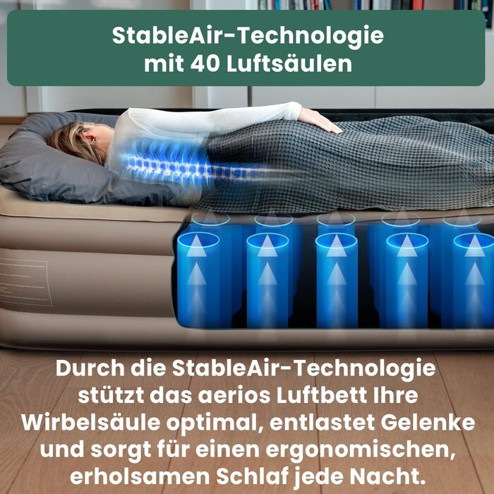 Надувний матрац для 2 осіб - Самонадувальний надувний матрац Преміальне гостьове ліжко без шнура живлення - вбудований насос USB-C - Надувне ліжко - Виберіть свій розмір зараз Бежевий двоспальний