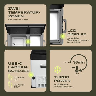 Електричний холодильник-бокс - 2-секційний компресорний холодильник-бокс 12V 230V - до -20 градусів та керування за допомогою застосунку - Морозильна камера для автомобіля та кемпінгу - DUAL Ice Cube Electric (38 літрів)