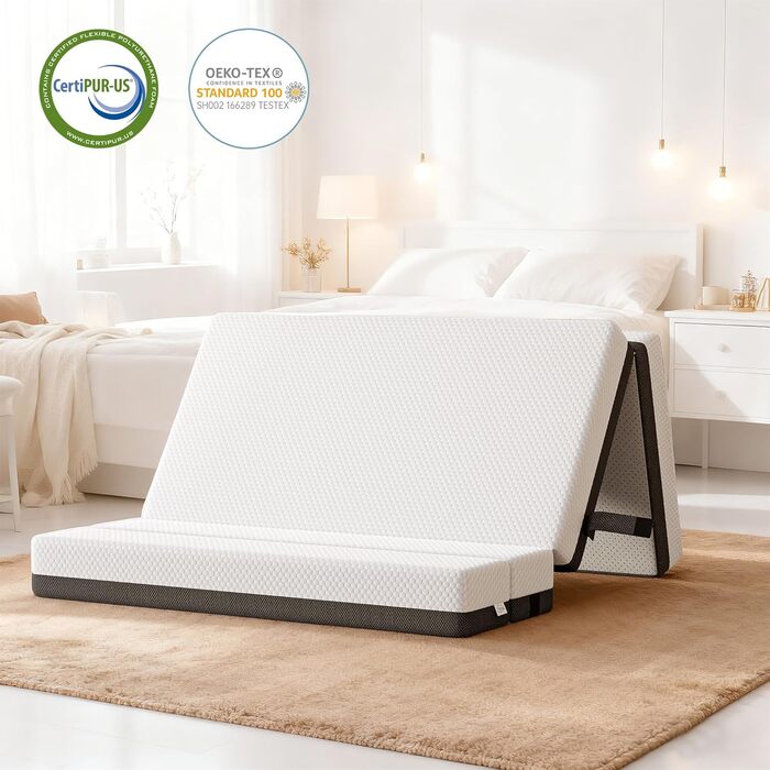 Розкладний матрац TeQsli Gel заввишки 15 см, гостьовий матрац, розкладний матрац із 4 предметів та диван-ліжко 3-в-1 з чохлом, який можна прати та знімати, сертифікований Oeko-Tex та CertiPUR (140x200x15 см)