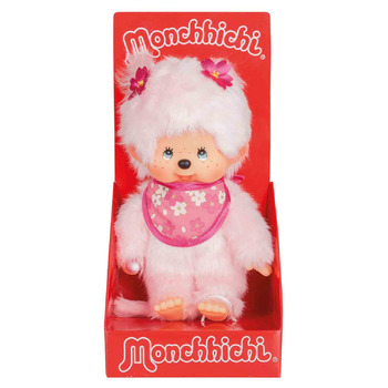 Оригінальна лялька Monchhichi Вишня в цвіту, плюшева фігурка з нагрудником та косичками з квітами, м'яка іграшка рожевого кольору, приблизно 20 см, 767020 -