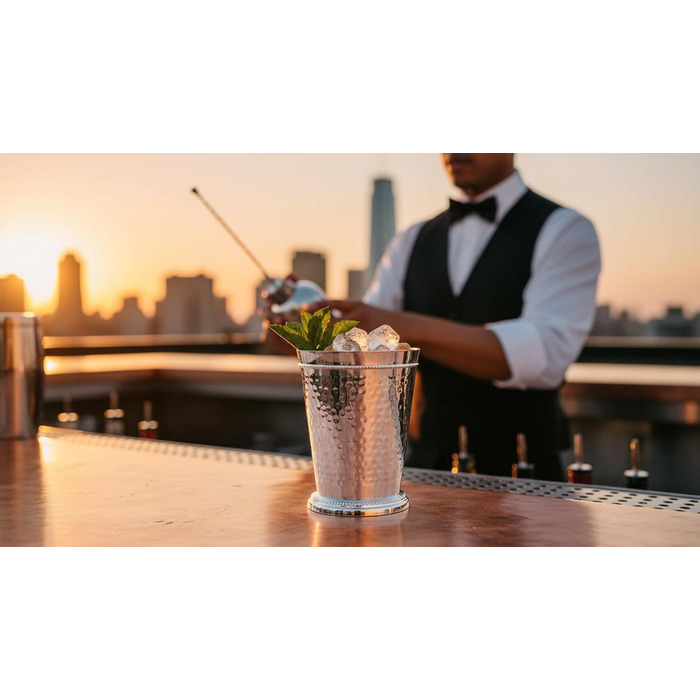 Франкфуртська посріблена кружка, 11 см, 250 мл, з кованим обідком та бісером, преміальна посріблена кружка для напоїв, стійка до потьмяніння, елегантна