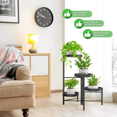 Підставка для рослин, металева підставка для квіткових горщиків з 4 ярусами, багаторівнева полиця для рослин, стійка для квітів, драбина для рослин для кута кімнати, вітальні, балкону, тераси, двору (4-ярусна, чорна)