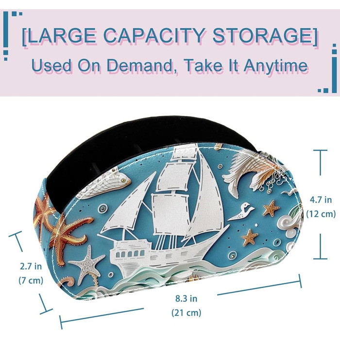 Тримач для ручки FNETJXF для столу, тримач для пензлика для макіяжу, органайзер, веганська шкіра, пульт дистанційного керування Caddy, морський якір, маяк, риба, багатофункціональний настільний органайзер Pattern 12602