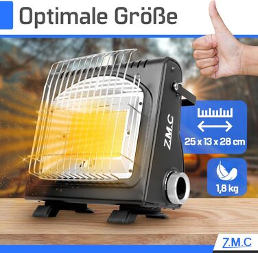 Портативний газовий обігрівач та газова плита ZMC 2-в-1 + 4 газові картриджі 227 г, керамічний кемпінговий обігрівач 1,7 кВт