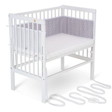 Дитяче ліжечко FabiMax для ліжок з пружинним блоком, плавне регулювання висоти, масив бука, білий лак, з матрацом Comfort