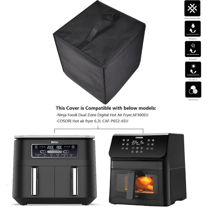 Міцний, термостійкий, водонепроникний і пилонепроникний чохол для двозонної цифрової фритюрниці Ninja Foodi AF300EU та фритюрниці COSORI 6.2 л CAF-P652-KEU