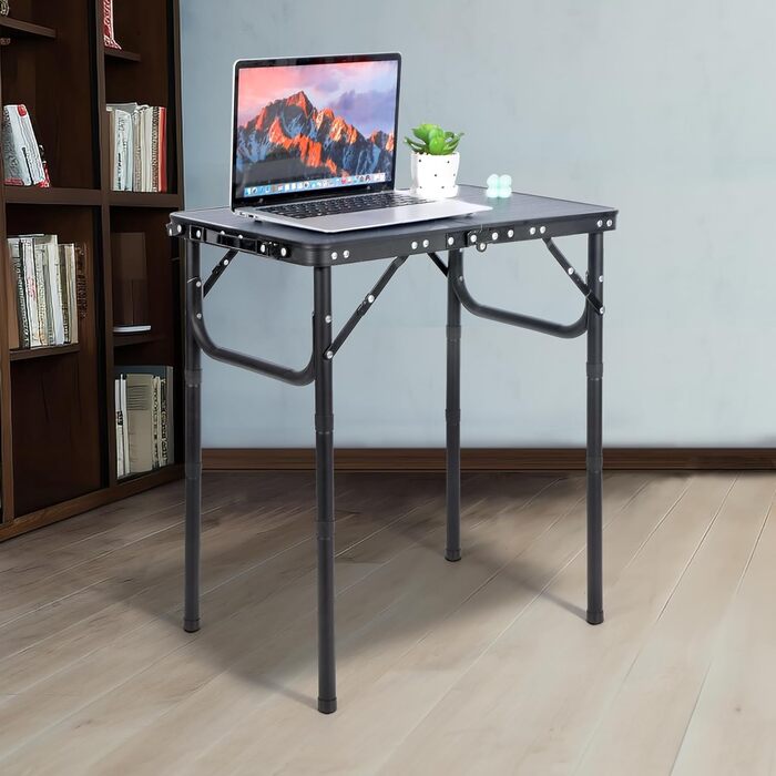 Невеликий розкладний стіл REDCAMP, регульований по висоті, легкий портативний кемпінговий стіл 60 см Д x 40 см Ш (4 рівні висоти) із сітчастим шаром, для використання в приміщенні та на вулиці, балкон, ринок, кухня, темно-сірий 60*40 см (4 рівні висоти)