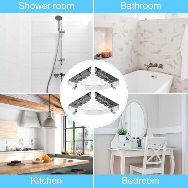 Полиця для душу DUFU Кутова полиця, полиця для душу без свердління Полиця для ванної кімнати з нержавіючої сталі SUS304, самоклеючий кошик для душу, кутовий органайзер для ванної кімнати, тримач для шампуню з 4 гачками для душу (срібло-2 шт.)