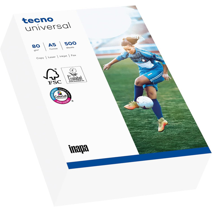 Папір для принтера/копіювального апарату inapa tecno Universal 80 г/м, A5 (210x148), 5000 аркушів (10x500), білий універсальний папір