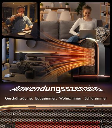 Міні-обігрівач для ванної кімнати 9.0 Upgrade Потужність нагріву 1 сертифікований SPD 4 безпечні механізми захисту Керамічний обігрівач Енергозберігаючий Спальня Офіс, Чорний електричний обігрівач для кемпінгу