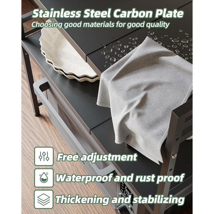 Розширювана полиця для мікрохвильової печі NETEL, 2-рівнева, полиця над мікрохвильовою піччю, підставка для мікрохвильової печі на стільницю, кухонна полиця для духовки/кавоварки, стабільна підставка для мікрохвильової печі з 8 гачками, чорна, 2-рівнева -