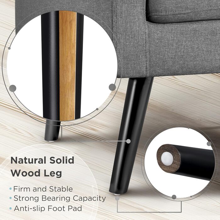 Крісло Yaheetech з підлокітниками, зручне та сучасне, крісло під телевізор, крісло-реклайнер, крісло для вітальні, клубне крісло, диван, вантажопідйомність 136 кг, темно-сірий, темно-сіра поліестерова тканина