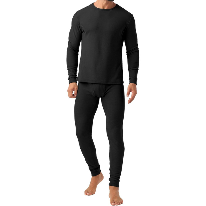Чоловічий комплект термобілизни QIXING з флісовою підкладкою, важкий, 4-сторонній еластичний базовий шар для зимового катання на лижах, футболу, чорного кольору, розмір L