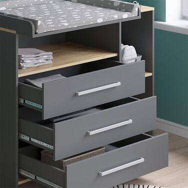 Пеленальний столик Vicco Oskar, антрацит/золотистий дуб, 113 x 93 см з 3 шухлядами