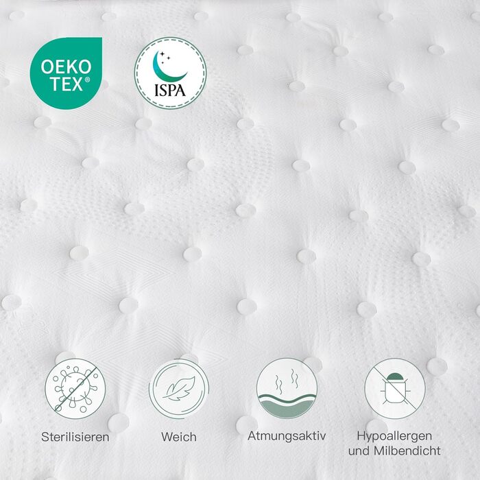 Матрац SZsuilong 90x200, висота 30 см, пружинний блок Pocket Spring, 7-зонна жорсткість H3 H4 з піною з ефектом пам&39яті, комфортний пружинний матрац, ергономічний, 100 ночей для пробного сну, середньої жорсткості - 30 см, 90x200x30 см