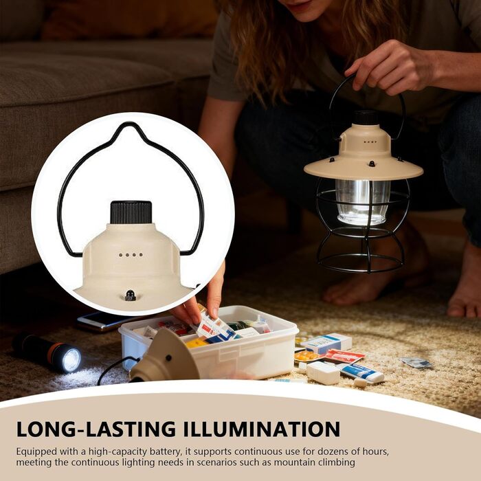 Світлодіодний кемпінговий ліхтар, 3 режими, вінтажний, яскравий ліхтар для коней з міцною конструкцією, аксесуар для активного відпочинку з енергоефективним дизайном, кемпінгове спорядження, ліхтарі для альпінізму, риболовлі, кремового кольору