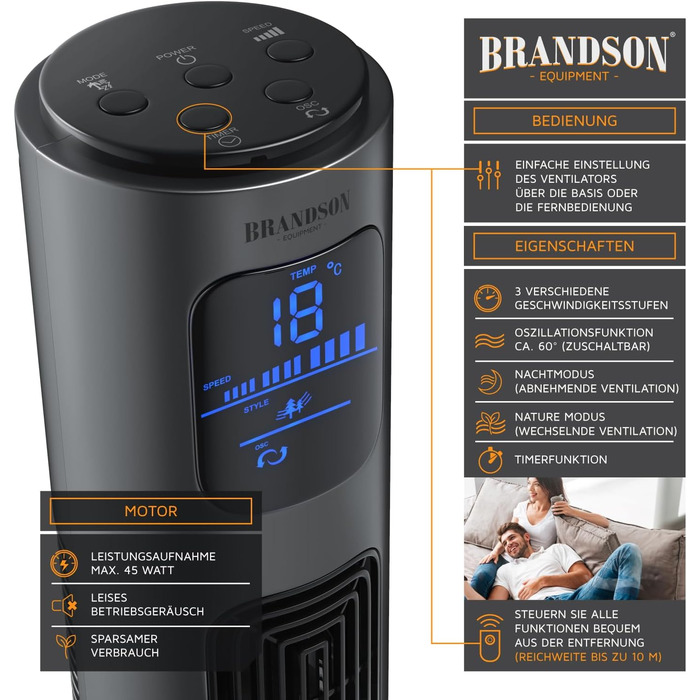 Баштовий вентилятор з дистанційним керуванням 96 см - Переможець 2024 року - Мобільний вентилятор тихий - вентилятор на п'єдесталі