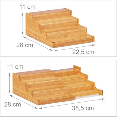 Бамбукова полиця для спецій Relaxdays, 4 полиці, висувна, натуральний вигляд, вологостійка, ВШХ 138,5x28 см, натуральний колір