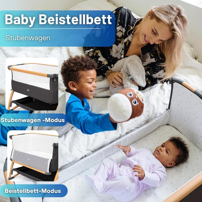 Дитяче ліжечко DROMADER 3-в-1 - Дитяче ліжечко, шезлонг, дорожнє ліжечко з матрацом, 0-6 місяців, макс. 9 кг - Колиска з 7 регулюваннями висоти, функція гойдання, дихаюча сітка - сумка для перенесення