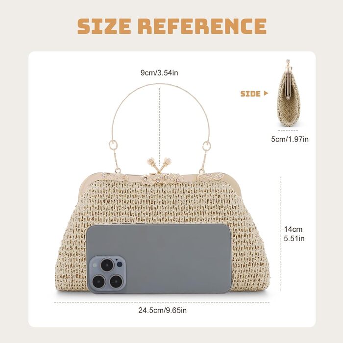 Сумка-клатч жіноча для вечірок та відпочинку, бежева. Ідеально підходить для пляжу, весілля, коктейльної вечірки або випускного.