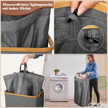 Кошик для білизни з кришкою 105 л кошик для білизни складаний з тканини Оксфорд 600D зі знімним мішком для білизни бамбуковий ящик