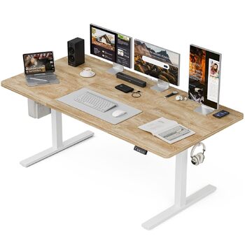 Стіл Grandder з регульованою висотою 140 x 80 см, електричний з 2 функціями пам&39яті, ергономічний стіл для роботи сидячи/стоячи, ігровий стіл з чотирисекційною стільницею, дуб 140 x 80 см, дуб