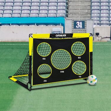Футбольні ворота для саду, дитячі футбольні ворота 2 в 1, висувні футбольні ворота з лунками для ударів та сумкою для перенесення, кілки для землі, покращення - жовті - 120x90x90