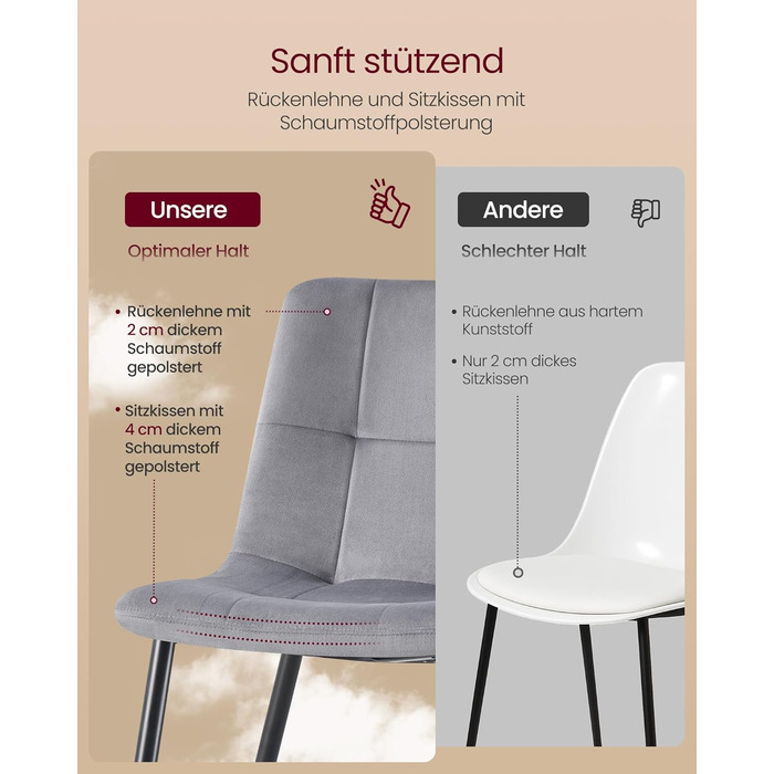 Обідні стільці VASAGLE з оксамитового оздоблення, кухонні стільці (витримують вагу до 120 кг), крісла з регульованими ніжками, сучасні, м&39які, для вітальні, комплект з 4 шт. , сірий сланцевий колір KDC080GN01 Комплект з 4 шт. , сірий сланцевий колір