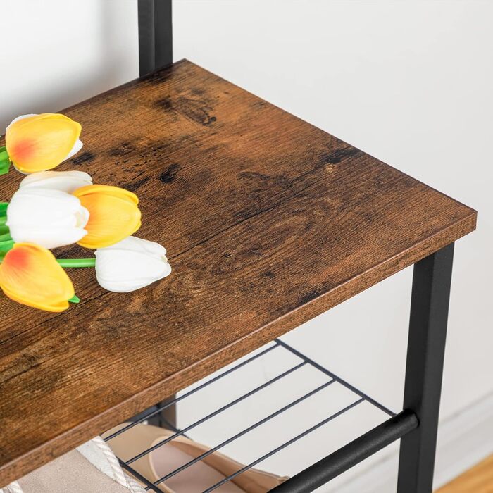 Вішалка для одягу HOOBRO, Вішалка для взуття з шафою, Вішалка для одягу з місцем для зберігання взуття, Шафа для взуття з 5 полицями, для передпокою, Темно-коричневий EBF80MT01G2 80 x 32 x 190 см (Д x Ш x В) Вінтажний коричневий чорний