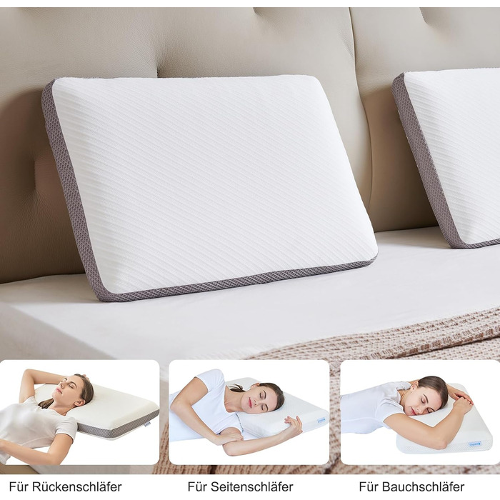 Ортопедична подушка для шиї з піни з ефектом пам&39яті, середньої жорсткості та м&39якої, двостороння ергономічна подушка для шиї зі знімним чохлом, сертифікована Oeko-Tex, сіро-біла, 70x42x10 см