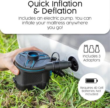 З акумуляторним насосом, одинарний флокований надувний матрац, портативний надувний матрац, надувний матрац для кемпінгу на відкритому повітрі, одинарний надувний матрац з акумуляторним насосом