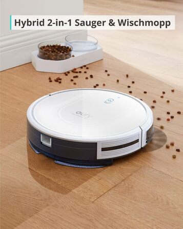 Робот-пилосос eufy з функцією прибирання, RoboVac G10 Hybrid, Smart Dynamic Navigation, 2-в-1 пилосос і робот-пилосос, потужність всмоктування 2000 Па, самозарядка (білий) (відремонтований), підлоги